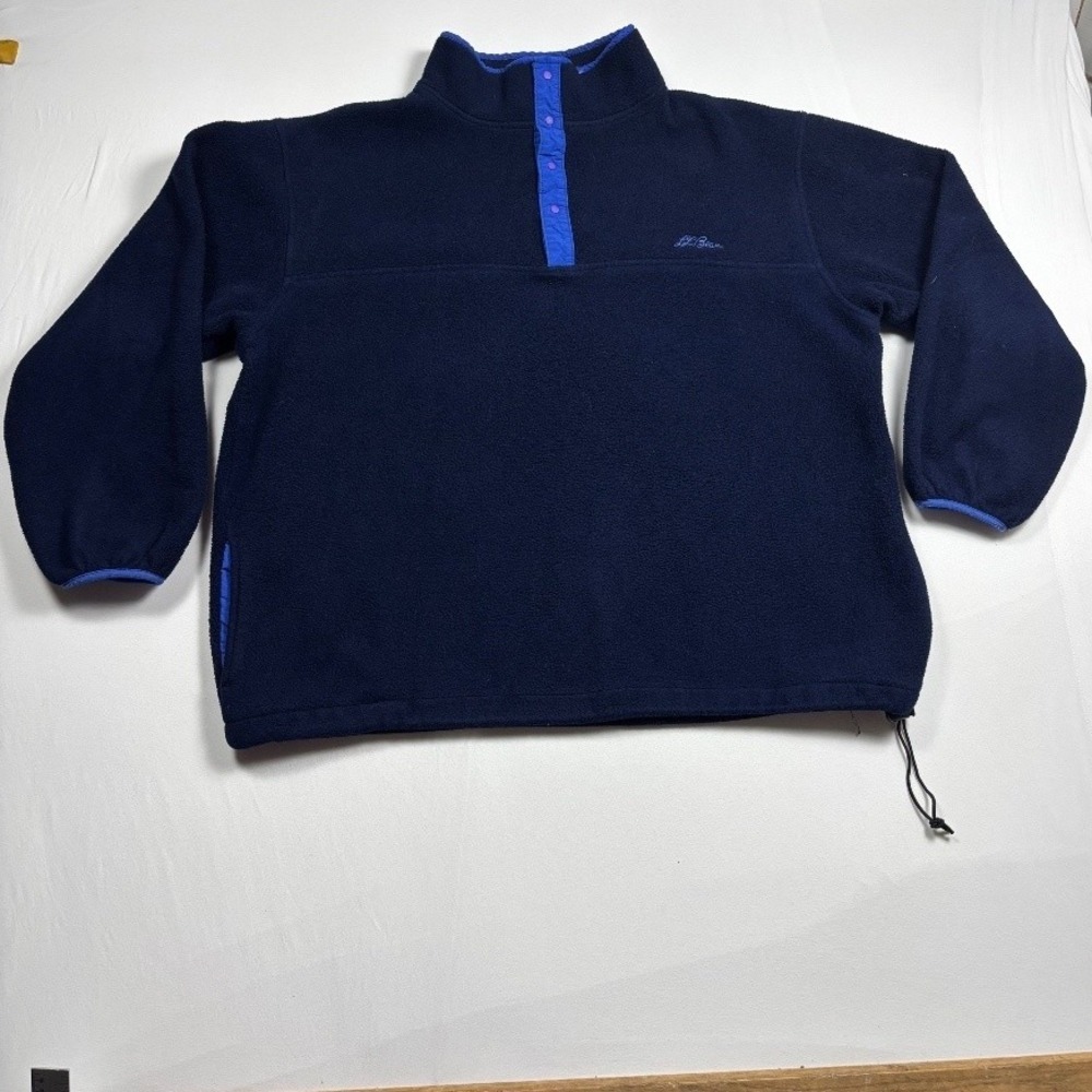 L.L.Bean Men's Navy Blue Fleece Quarter Snap Pullover Jacket Royal Trim XL